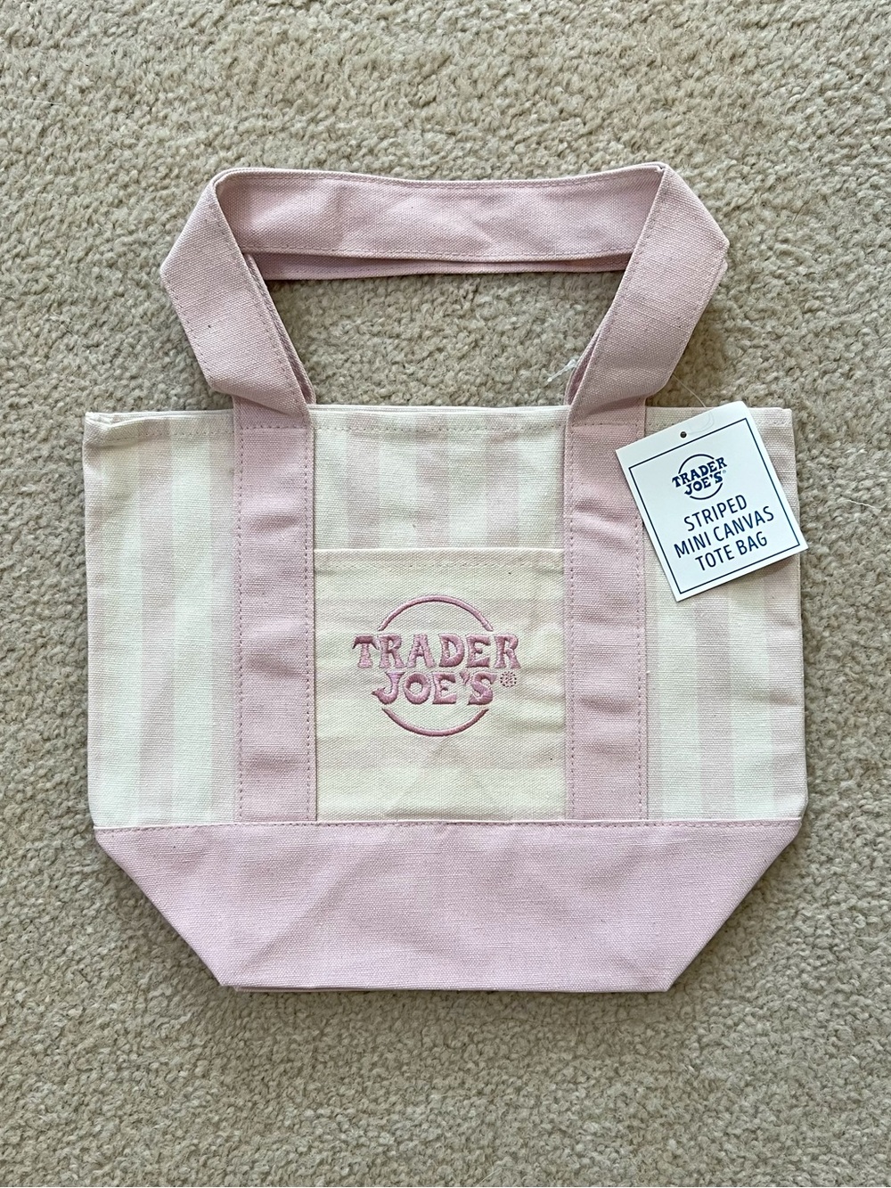 Trader Joe’s mini pink striped tote